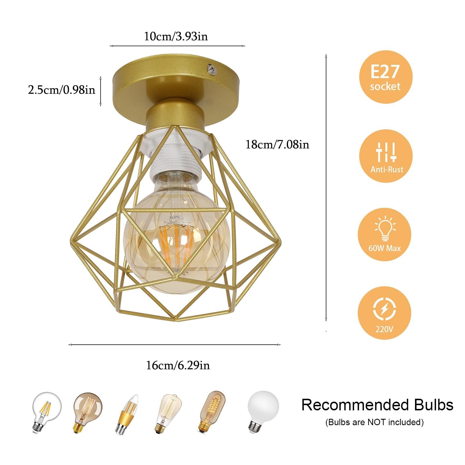 Tableau des dimensions des plafonniers