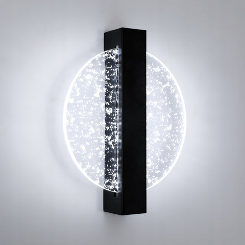 Applique Murale LED Moderne avec Feuille d'Argent, Rond Noir,en Acrylique, Lumière Blanche Froide 6500K, pour Chambre Salon