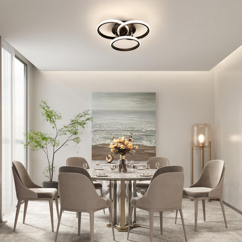 Plafonnier LED Créatif, 3 Ronds Noirs, 39W 4500K Lumière Blanche Neutre, en Aluminium, D40*H11.5CM