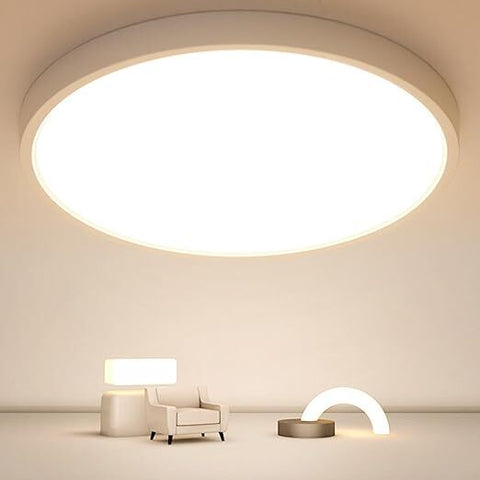 Plafonnier LED Blanc Rond, Ultra Plat, 24W Lumière Blanche Chaude 3000K, PVC, Etanche IP44 - Ø30 CM, pour Salle de Bain Chambre Balcon