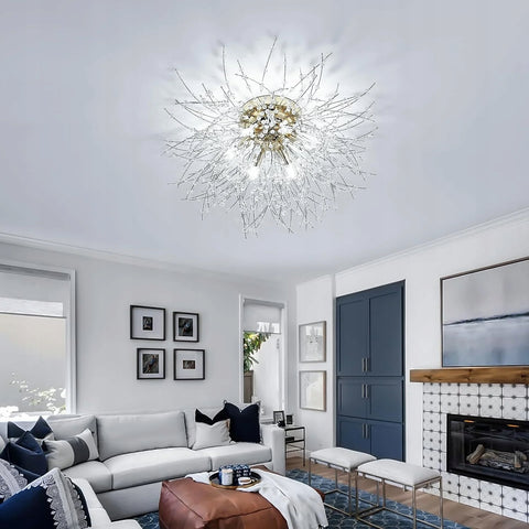 Plafonnier Dandelion en Cristal de Luxe, Doré 50*30CM, 6 Lumières - Base G9 (sans Ampoule), pour Salon