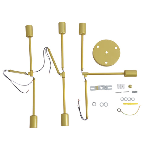 Plafonnier LED Moderne, Rétro Lustre Lampe Suspension Vintage 6 Lumières E27 Base, Lustre Luminaire en Métal Lampe pour Salon Chambre Cuisine Couloir Loft salle à manger Bar Café, Or (Sans ampoules)