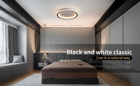 Plafonnier LED moderne 24W Blanc Chaud 3000K Rond Lampe de Plafond Pour salon chambre à coucher salle à manger bureau Noir