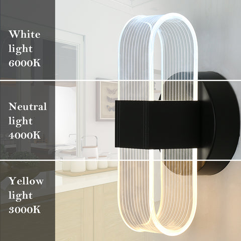 Applique Murale LED, Dimmable Lampe LED Murale Moderne, Noir Ovale 10W Acrylique Lampe Murale Interieur pour Chambre Chevet Couloir Salon Salle, 3000-6500K