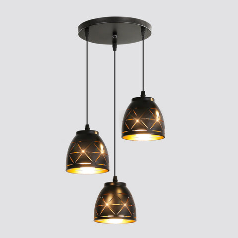 3 Lampes Suspension Rétro, Lustre Industriel en Creux Sculpté, E27 Lampe de Plafond Vintage en Metal, Eclairage pour Salon Cuisine Couloir Restaurant Loft Café Bar