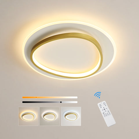 Plafonnier LED Moderne, 40W 2700-6500K Dimmable LED Lampe de Plafond avec Télécommande, Éclairage de Plafond Rond Semi-Encastré pour Chambre, Salon, Bureau, Salle d'Étude (Ø40CM, Blanc et Or)