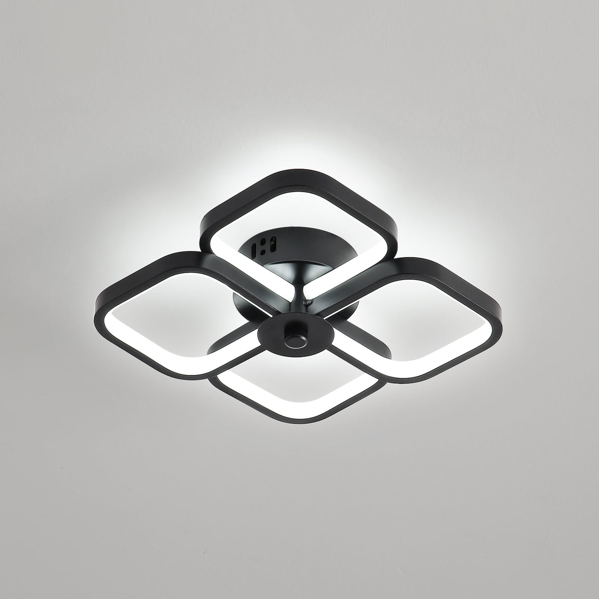 Plafonnier Led, Rectangulaire Moderne Métal Acrylique Lampe de Plafond 32W Lustre Plafonnier, Dia 24CM Plafonnier Bureau pour Chambre à Coucher, Salon, Salle à Manger, Couloir Noir