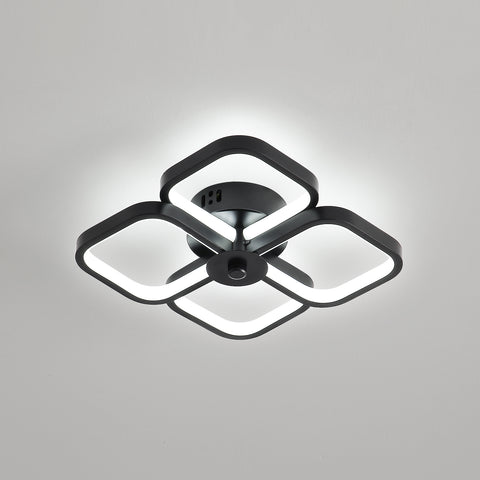Plafonnier Led, Rectangulaire Moderne Métal Acrylique Lampe de Plafond 32W Lustre Plafonnier, Dia 24CM Plafonnier Bureau pour Chambre à Coucher, Salon, Salle à Manger, Couloir Noir