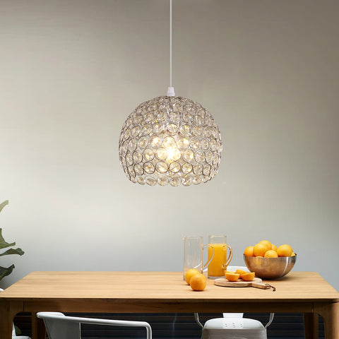 Lustre en Cristal Moderne Lustre Moderne Suspension E27 Chromé Suspension Luminaire Avec 120CM Câble Réglable Convient pour Cuisine, Chambre, Bureau, Salon (Ampoule Non incluse)