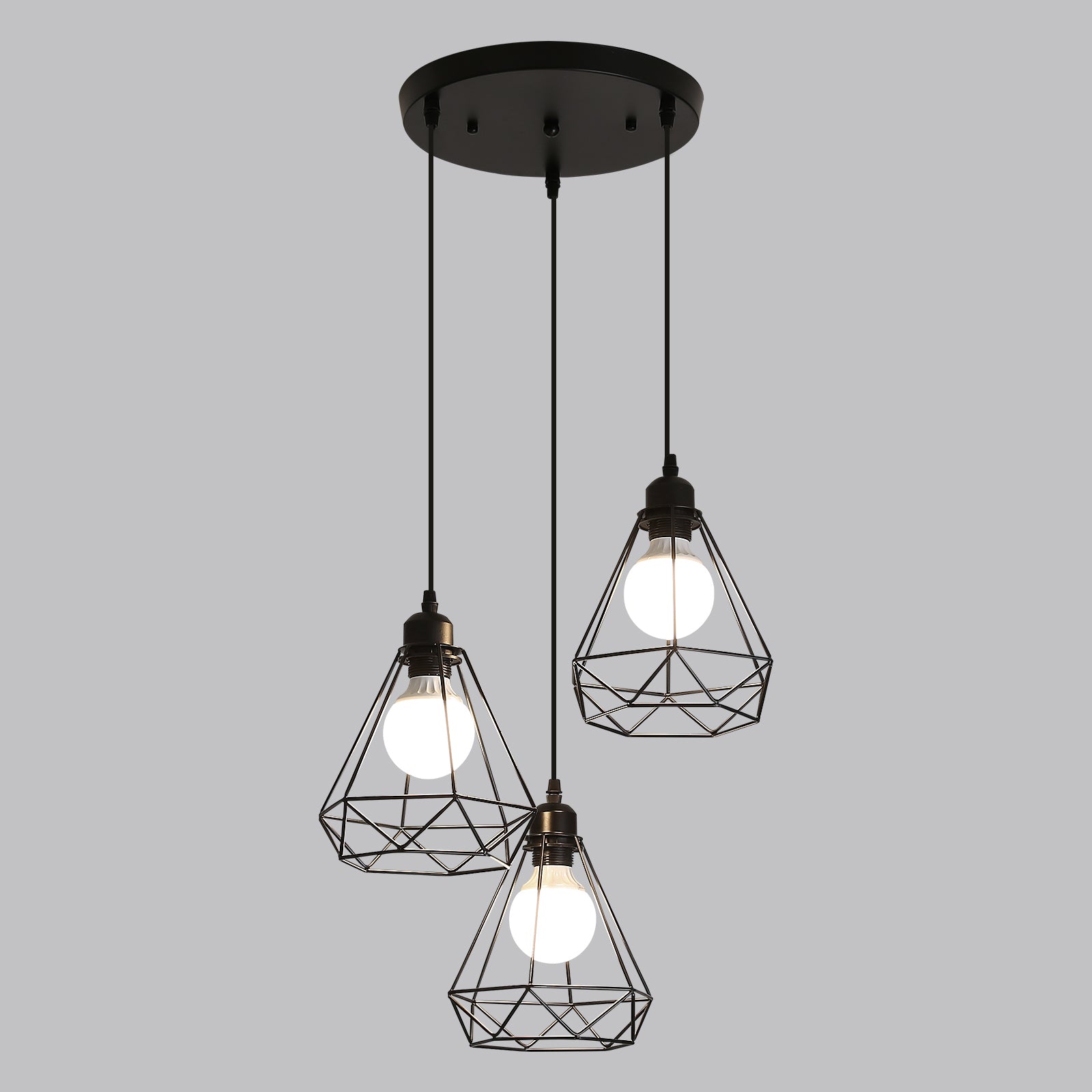 3 Lampes suspension industrielle vintage Métal Lustre Suspension