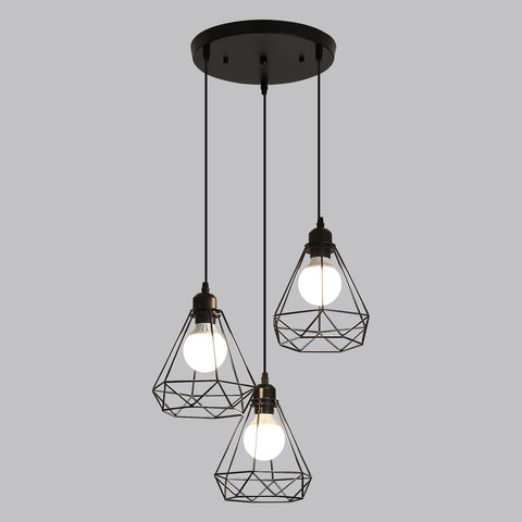 3 Lampes suspension industrielle vintage Métal Lustre Suspension