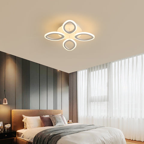 Plafonnier Dimmable Moderne LED 40W, Lampe de Plafond Design Forme Fleur, Lustre Pétale en Métal Acrylique Avec Télécommande Convient pour Chambres, Escaliers, Couloirs, Balcons, Allées (4 Lumières)