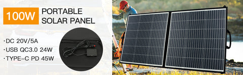 Panneau Solaire 100W pour Centrale électrique, Charge Solaire Portable Charge Rapide USB A QC3.0 PD 45W Ports DC USB-C IP65 IP65 pour Le générateur Solaire/Puissance, Ordinateur Portable, iPads