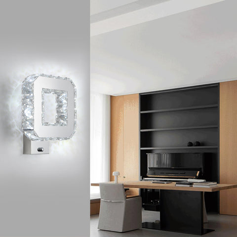Applique Murale Cristal Intérieur 12W 1080lm Lampe Murale en Cristal LED Moderne Décoration Luminaire Mural pour Chambre à Coucher Salle à Manger Foyer Blanc Froid 6000K