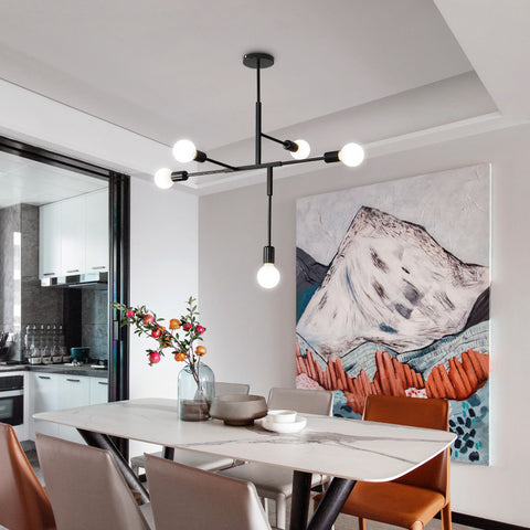 Lustre Industriel Vintage Base E27, Plafonnier Moléculaire Spoutnik à 5 Lumières, Suspension d'intérieur en Métal Géométrique Semi-Encastré pour Salon, Chambre, Salle à Manger et Cuisine (Noir)