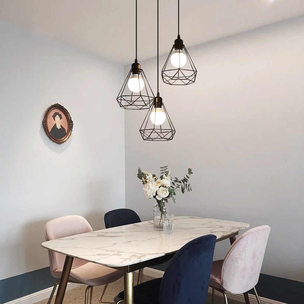 3 Lampes suspension industrielle vintage Métal Lustre Suspension