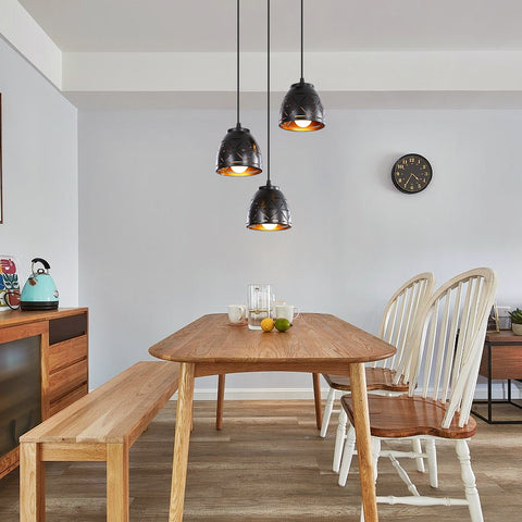 3 Lampes Suspension Rétro, Lustre Industriel en Creux Sculpté, E27 Lampe de Plafond Vintage en Metal, Eclairage pour Salon Cuisine Couloir Restaurant Loft Café Bar