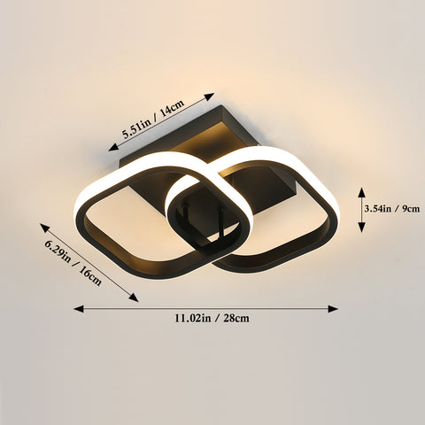 Plafonnier LED Moderne 3 Tons, Design Carré Noir en Aluminium et Fer, Luminaire Plafonnier pour Salon, Chambre, Cuisine, Salle de Bain