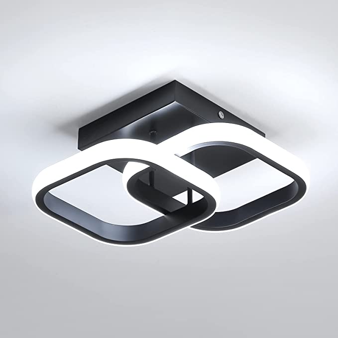 Plafonnier LED Moderne 3 Tons, Design Carré Noir en Aluminium et Fer, Luminaire Plafonnier pour Salon, Chambre, Cuisine, Salle de Bain