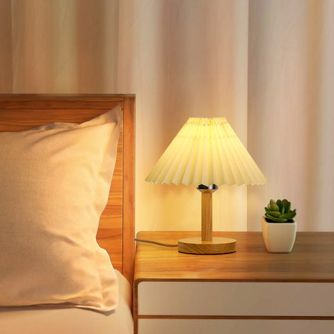 Lampe de bureau, Lampe de table plissée en bois E27, Mini lumière d'ambiance créative pour chambre à coucher