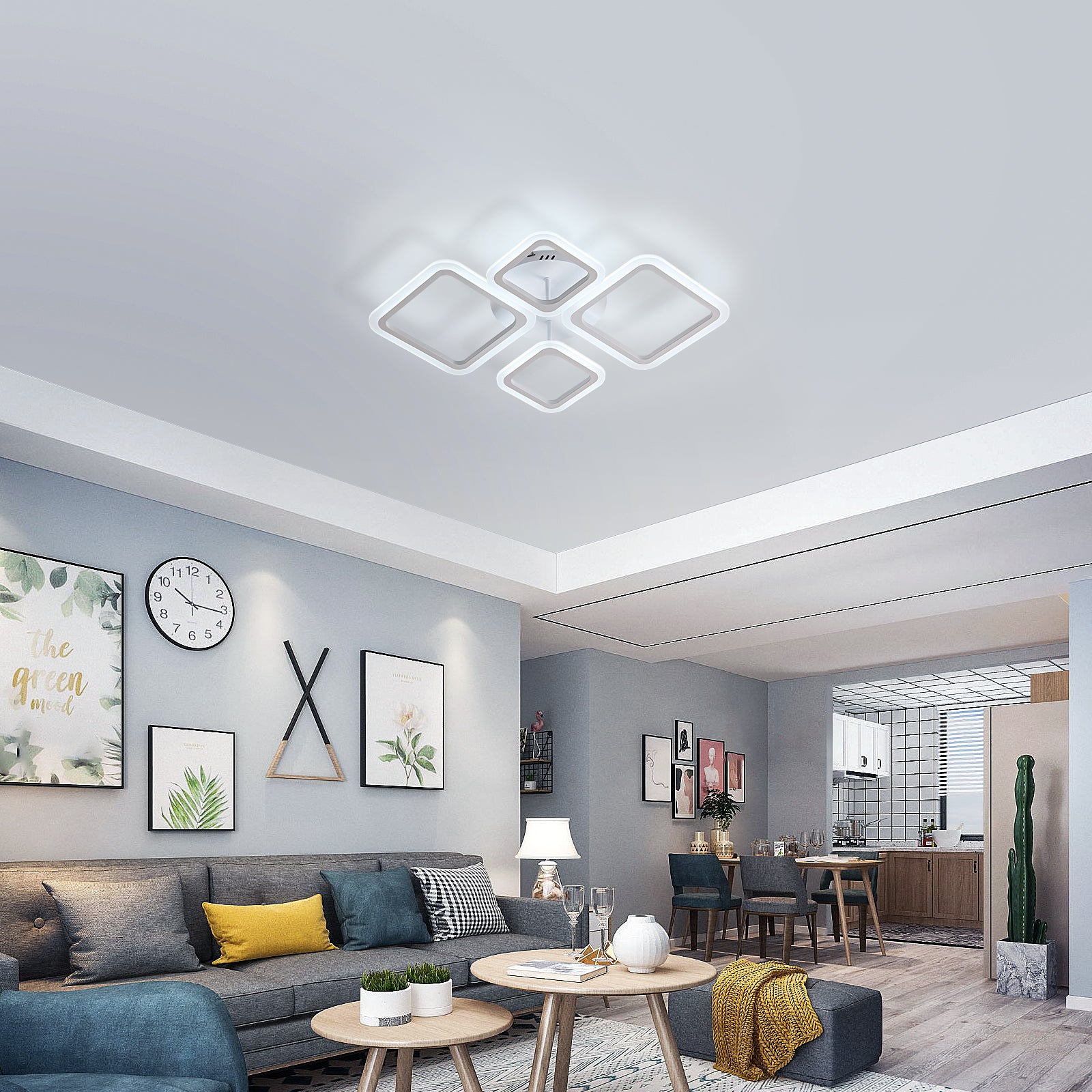 Plafonnier LED,Lampe de Plafond Acrylique 48W,Lustre de Plafond Carré Moderne