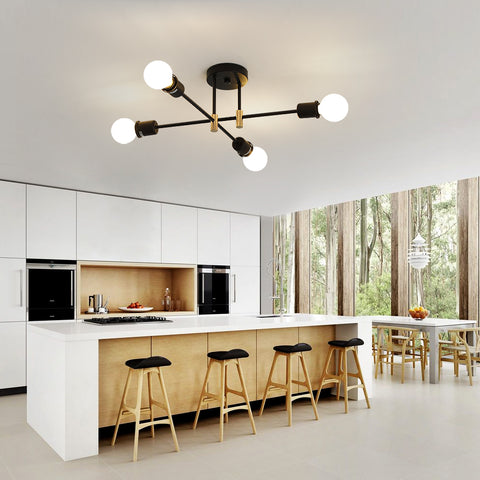 Lustre Spoutnik Moderne,Suspension Industrielle à 4 Lumières,Plafonnier Semi-encastré E27 pour Salle à Manger, Salon, Cuisine, Bureau, Café, Restaurant(ampoule non incluse)