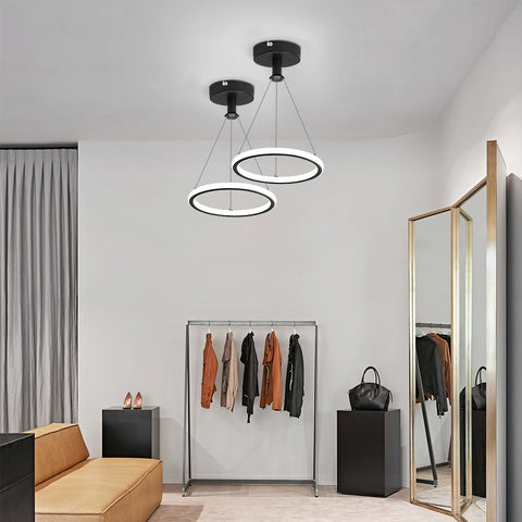 Modern Led Suspension Anneau 32W Suspension de Table à Manger à Led Moderne Lustre Acrylique Led, 220V, 22CM Lustre Led Plafonnier pour Salon, Salle à Manger, Couloir, Café, Comptoir de Bar, Noir