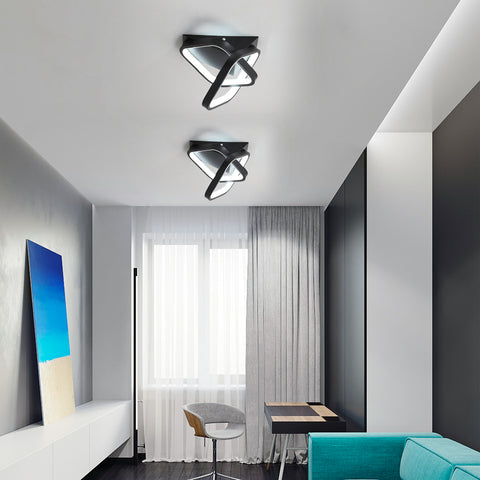 Plafonnier LED moderne 24W, Lampe de Plafond en forme de 2 Oblique Carré en Aluminium, Luminaire Plafonnier Noir Metal, Pour Balcon D'entrée de Couloir, Lumière Blanche froide/6500K