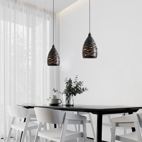 Moderne LED Suspension Luminaire, Lustre Industriel en Creux Sculpté, Lampe de Plafond en Métal Cage Pendentif Abat-Jour Noir E27 Lampe pour Salon Cuisine Couloir Restaurant Loft Café Bar