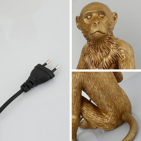 Lampe de Table Assise Singe pour Art créatif en résine Moderne,Applique Murale,lampadaire,Lustre,adaptée à la décoration intérieure de loft,Chambres,salles d'étude,Bars,magasins,etc. (Or ) Sans Ampoules