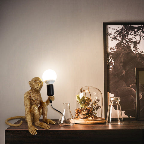 Lampe de Table Assise Singe pour Art créatif en résine Moderne,Applique Murale,lampadaire,Lustre,adaptée à la décoration intérieure de loft,Chambres,salles d'étude,Bars,magasins,etc. (Or ) Sans Ampoules