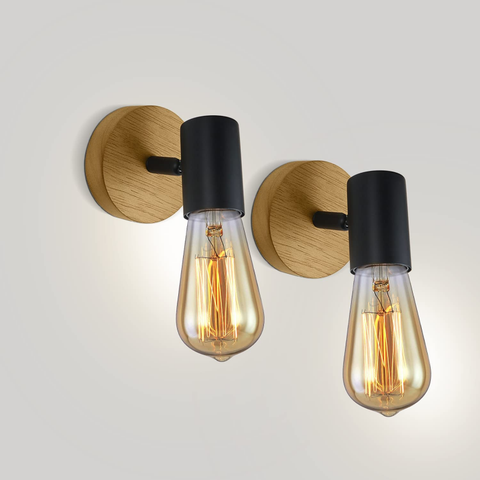 2 pièces Applique Murale Intérieur Bois Vintage Lampe murale Pour chambre à coucher, salon, couloir, entrée E27 Base