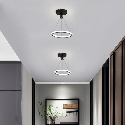 Modern Led Suspension Anneau 32W Suspension de Table à Manger à Led Moderne Lustre Acrylique Led, 220V, 22CM Lustre Led Plafonnier pour Salon, Salle à Manger, Couloir, Café, Comptoir de Bar, Noir