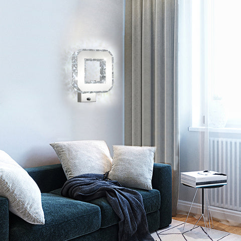 Applique Murale Cristal Intérieur 12W 1080lm Lampe Murale en Cristal LED Moderne Décoration Luminaire Mural pour Chambre à Coucher Salle à Manger Foyer Blanc Froid 6000K