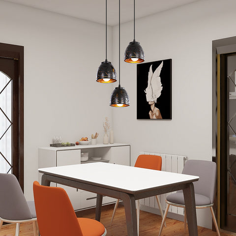 3 Lampes Suspension Rétro, Lustre Industriel en Creux Sculpté, E27 Lampe de Plafond Vintage en Metal, Eclairage pour Salon Cuisine Couloir Restaurant Loft Café Bar