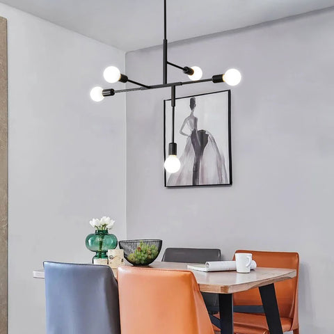 Lustre Industriel Vintage Base E27, Plafonnier Moléculaire Spoutnik à 5 Lumières, Suspension d'intérieur en Métal Géométrique Semi-Encastré pour Salon, Chambre, Salle à Manger et Cuisine (Noir)