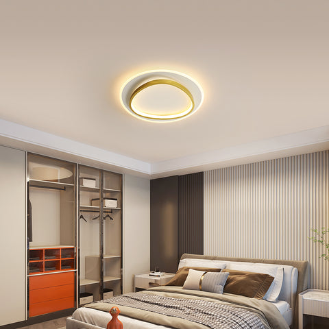 Plafonnier LED Moderne, 40W 2700-6500K Dimmable LED Lampe de Plafond avec Télécommande, Éclairage de Plafond Rond Semi-Encastré pour Chambre, Salon, Bureau, Salle d'Étude (Ø40CM, Blanc et Or)