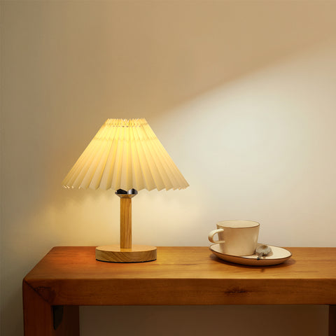 Lampe de bureau, Lampe de table plissée en bois E27, Mini lumière d'ambiance créative pour chambre à coucher