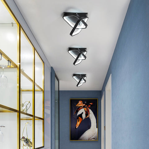 Plafonnier LED moderne 24W, Lampe de Plafond en forme de 2 Oblique Carré en Aluminium, Luminaire Plafonnier Noir Metal, Pour Balcon D'entrée de Couloir, Lumière Blanche froide/6500K