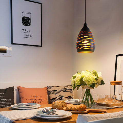 Moderne LED Suspension Luminaire, Lustre Industriel en Creux Sculpté, Lampe de Plafond en Métal Cage Pendentif Abat-Jour Noir E27 Lampe pour Salon Cuisine Couloir Restaurant Loft Café Bar