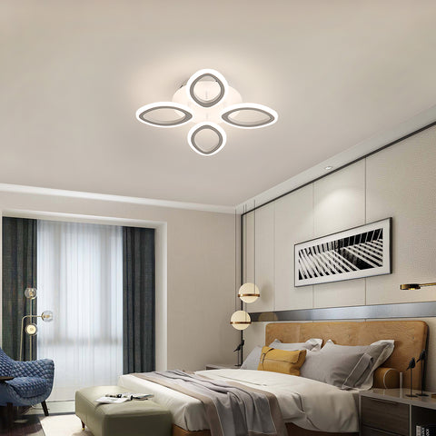 Plafonnier Dimmable Moderne LED 40W, Lampe de Plafond Design Forme Fleur, Lustre Pétale en Métal Acrylique Avec Télécommande Convient pour Chambres, Escaliers, Couloirs, Balcons, Allées (4 Lumières)