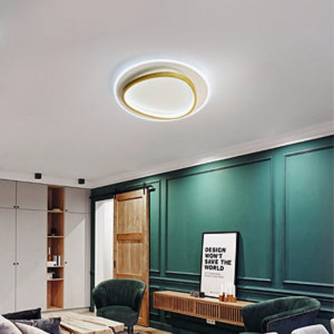 Plafonnier LED Moderne, 40W 2700-6500K Dimmable LED Lampe de Plafond avec Télécommande, Éclairage de Plafond Rond Semi-Encastré pour Chambre, Salon, Bureau, Salle d'Étude (Ø40CM, Blanc et Or)