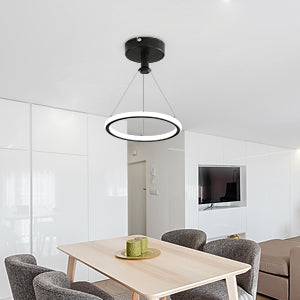 Modern Led Suspension Anneau 32W Suspension de Table à Manger à Led Moderne Lustre Acrylique Led, 220V, 22CM Lustre Led Plafonnier pour Salon, Salle à Manger, Couloir, Café, Comptoir de Bar, Noir