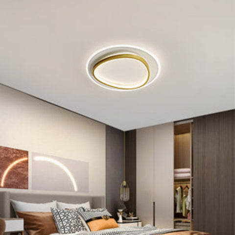 Plafonnier LED Moderne, 40W 2700-6500K Dimmable LED Lampe de Plafond avec Télécommande, Éclairage de Plafond Rond Semi-Encastré pour Chambre, Salon, Bureau, Salle d'Étude (Ø40CM, Blanc et Or)