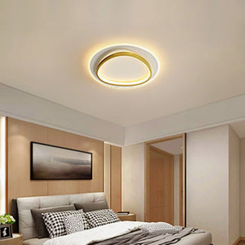 Plafonnier LED Moderne, 40W 2700-6500K Dimmable LED Lampe de Plafond avec Télécommande, Éclairage de Plafond Rond Semi-Encastré pour Chambre, Salon, Bureau, Salle d'Étude (Ø40CM, Blanc et Or)