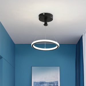 Modern Led Suspension Anneau 32W Suspension de Table à Manger à Led Moderne Lustre Acrylique Led, 220V, 22CM Lustre Led Plafonnier pour Salon, Salle à Manger, Couloir, Café, Comptoir de Bar, Noir