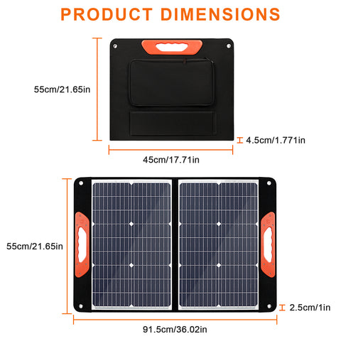 Panneau solaire portable pliable 75 W 3 ports DC/PD 45 W/QC3.0/USB compatible avec la plupart des générateurs solaires portables/centrales électriques/téléphones/ordinateurs portables pour les voyages/camping/RV