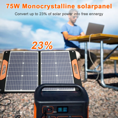 Panneau solaire portable pliable 75 W 3 ports DC/PD 45 W/QC3.0/USB compatible avec la plupart des générateurs solaires portables/centrales électriques/téléphones/ordinateurs portables pour les voyages/camping/RV