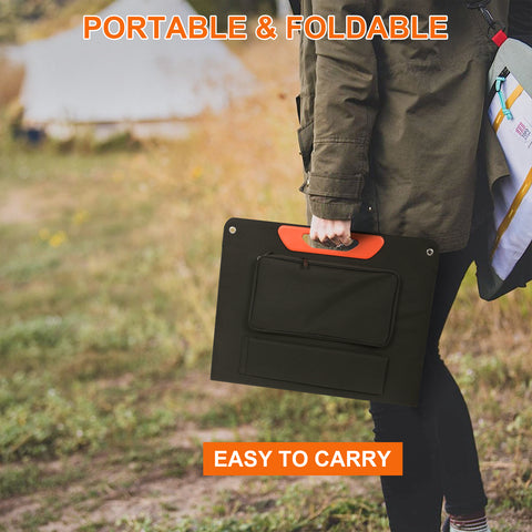 Panneau solaire portable pliable 75 W 3 ports DC/PD 45 W/QC3.0/USB compatible avec la plupart des générateurs solaires portables/centrales électriques/téléphones/ordinateurs portables pour les voyages/camping/RV
