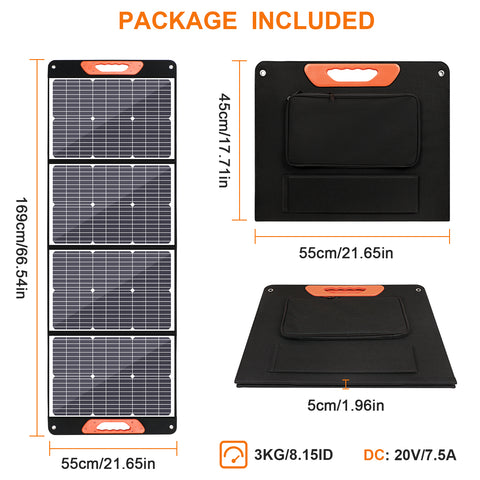 150W 20V Sac Pliant Solaire Léger Silicium Monocristallin Noir Camping Trailer Car Ocean